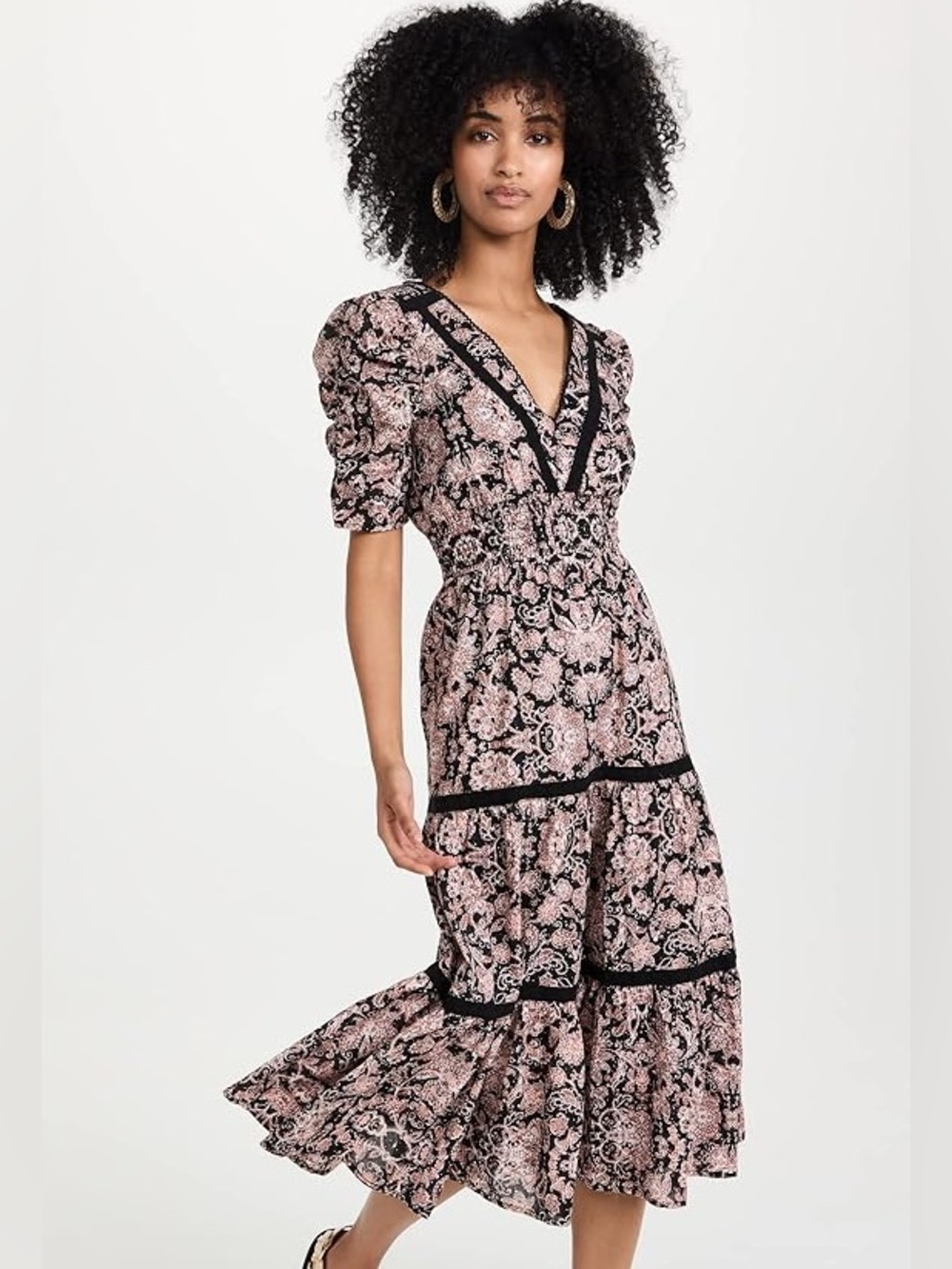 BB Dakota by Steve Madden Boho Next Door Paisley Tiered Midi Dress 100% Cotton